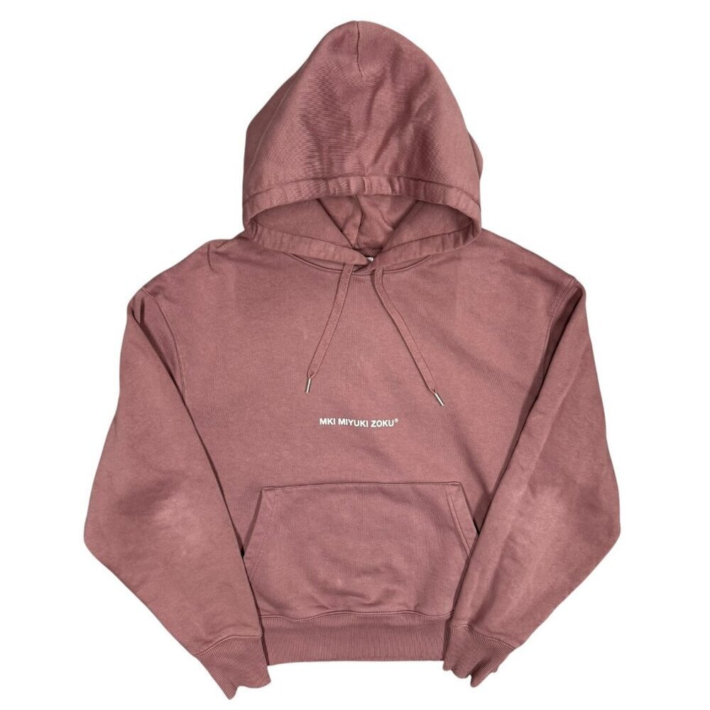 Mki Miyuki Zoku Hoodie Spellout Graphic Pullover Red Oversized XS
